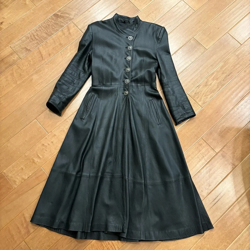 Linea Pelle Oryan Long Leather Coat * Vintage * Size Small - Picture 1 of 16